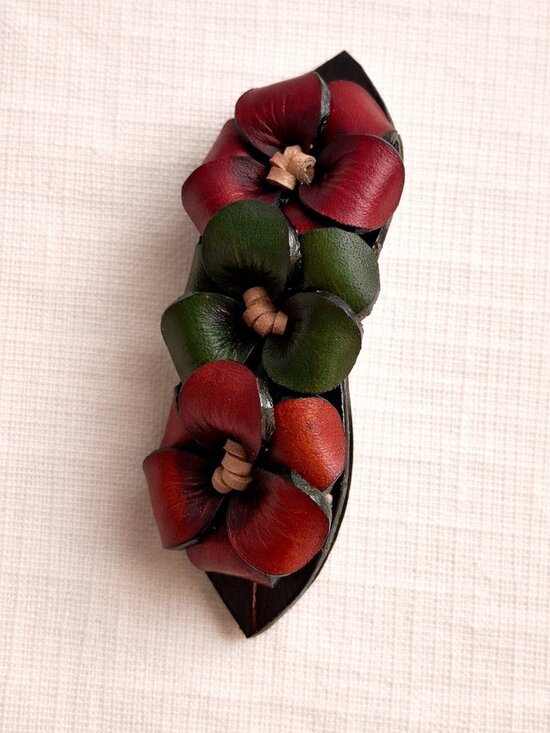 Handmade Leather Fall Multicolor Floral Hair Barrette | Colombian Artisan Clip main image 5